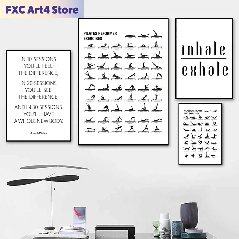 Pilates Yoga Gym - Frameless Pilates Workout Chart Poster Canvas